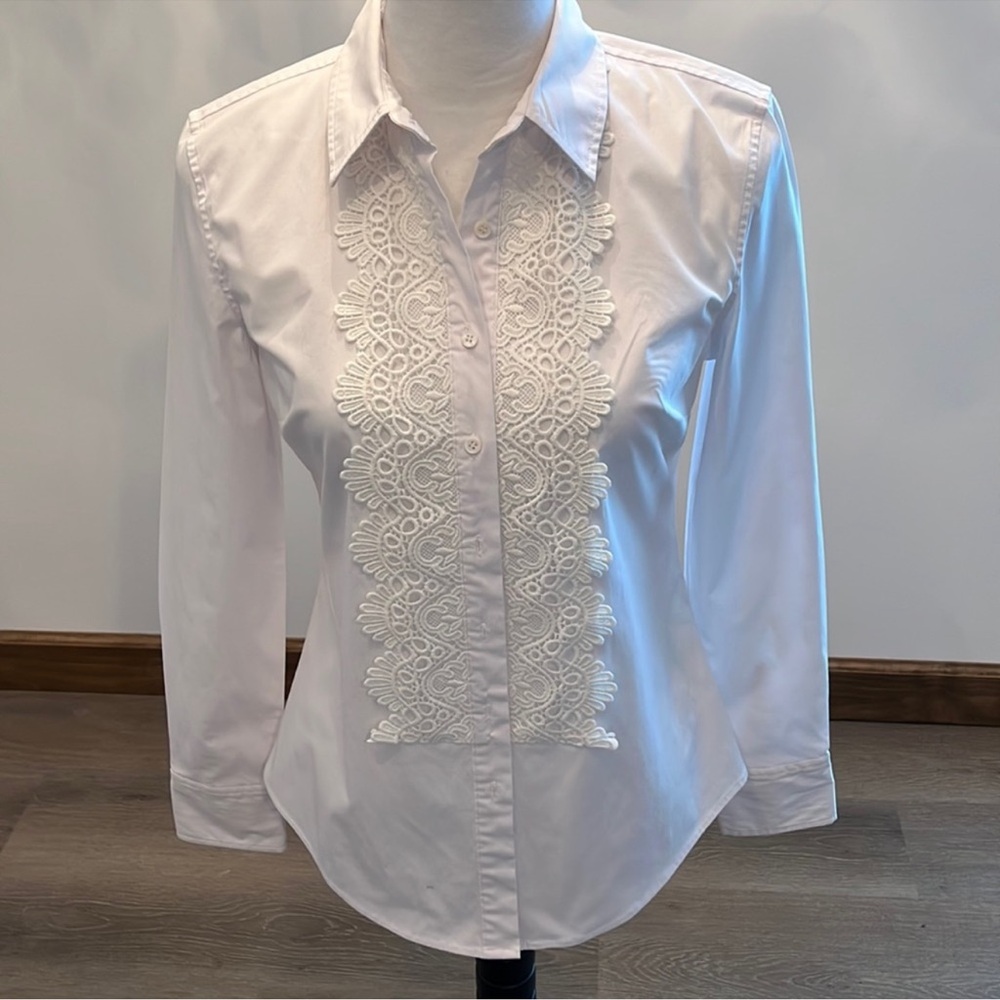 🤍Boston Proper White Lace Button Down Shirt